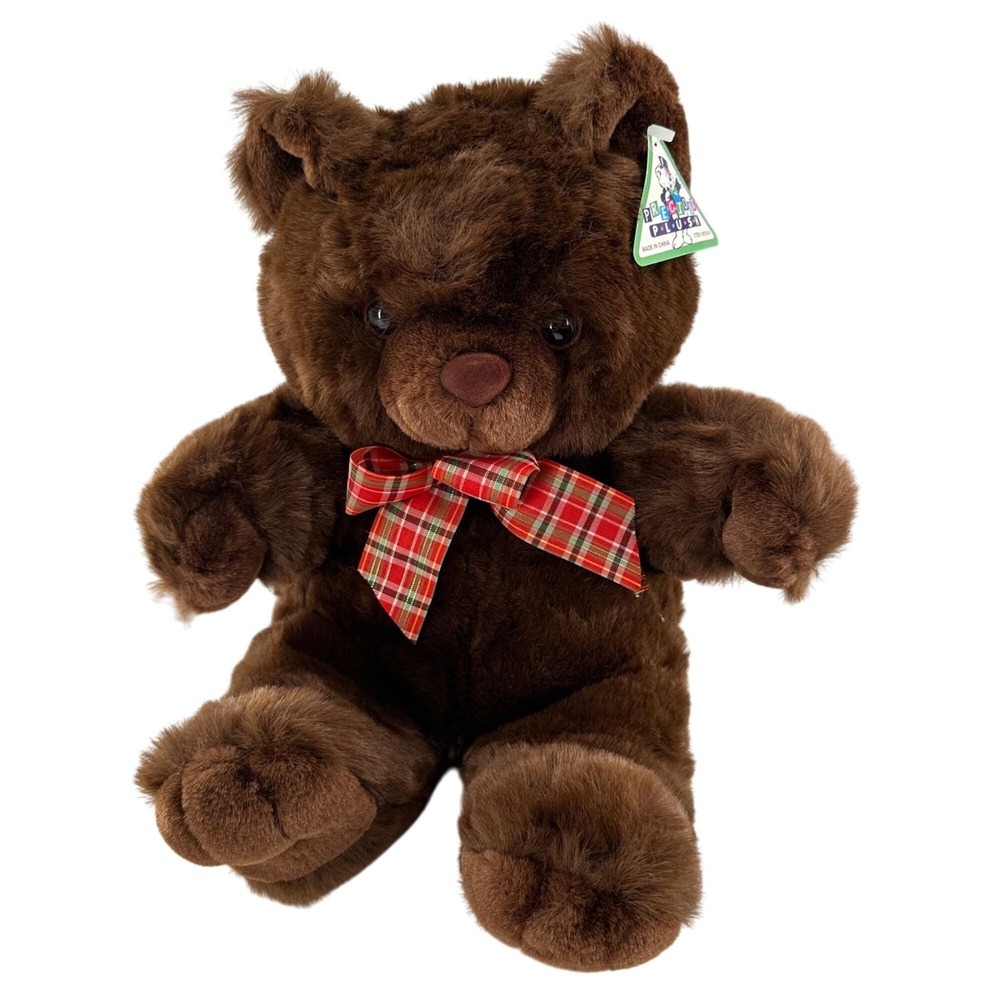 Precious Plush Brown Teddy Bear Red Plaid Bow 12" Stuffed Animal Toy Rite Aid a‎